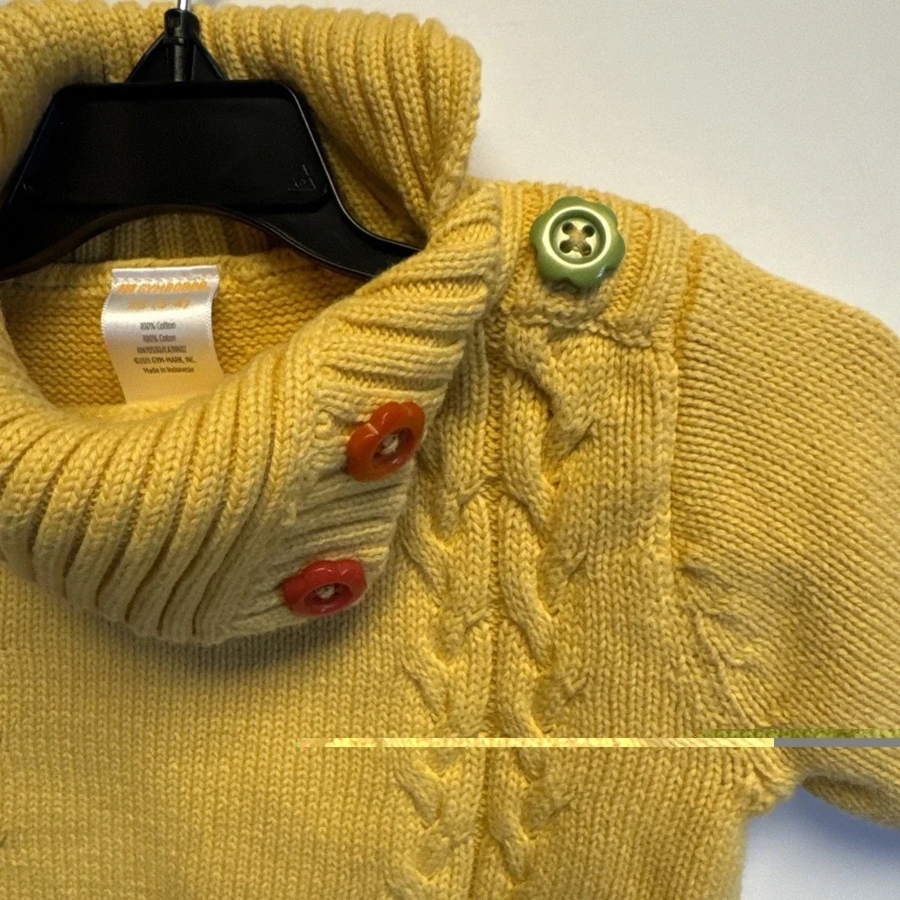 GYMBOREE Girls Yellow Cable Knit Sweater w/Flower Buttons‎ XS 3-4